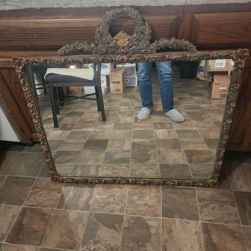 Vintage 1940 Hand-painted Elegant Gold and Brown Wall Mirror Very Heavy